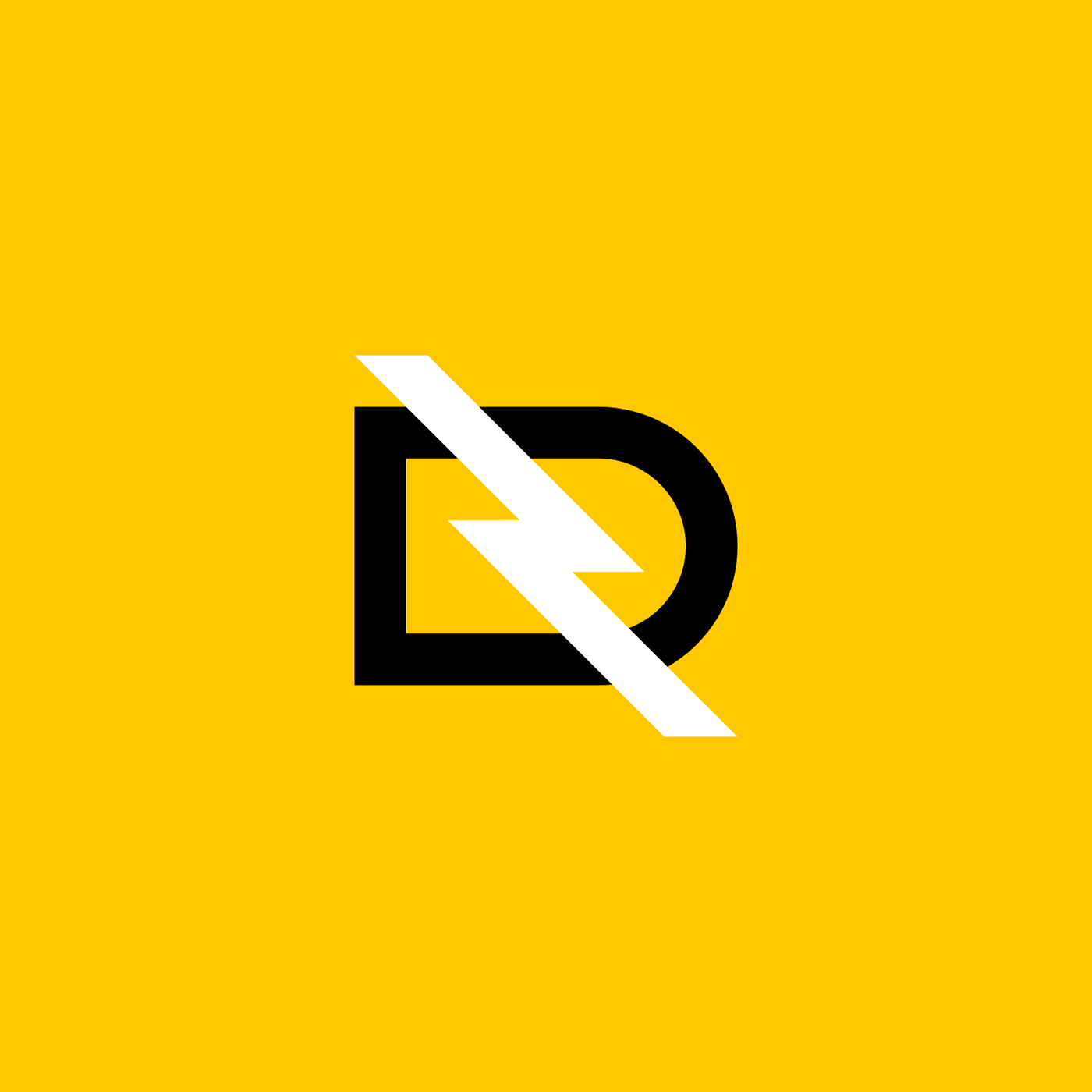 lightning bolt DQ qd monogram logomark logo yellow black White