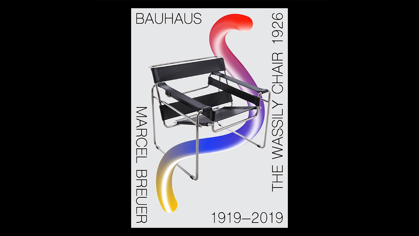 bauhaus 100thyear furniture poster swissposter MarcelBreuer wassilychair miesvanderrohe martstam chair