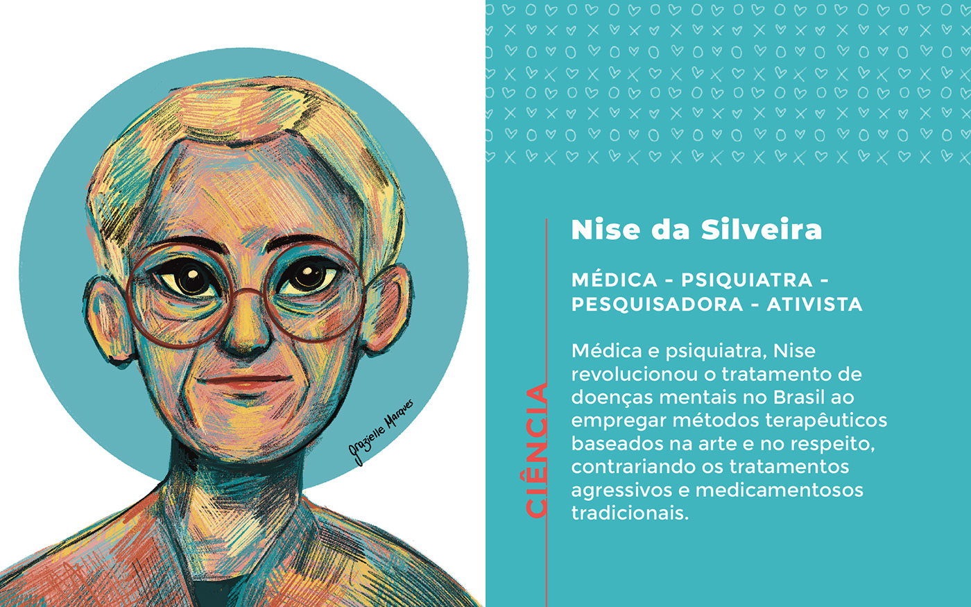 An illustrated portrait of Nise da Silveira, famous brazilian psychiatrist.