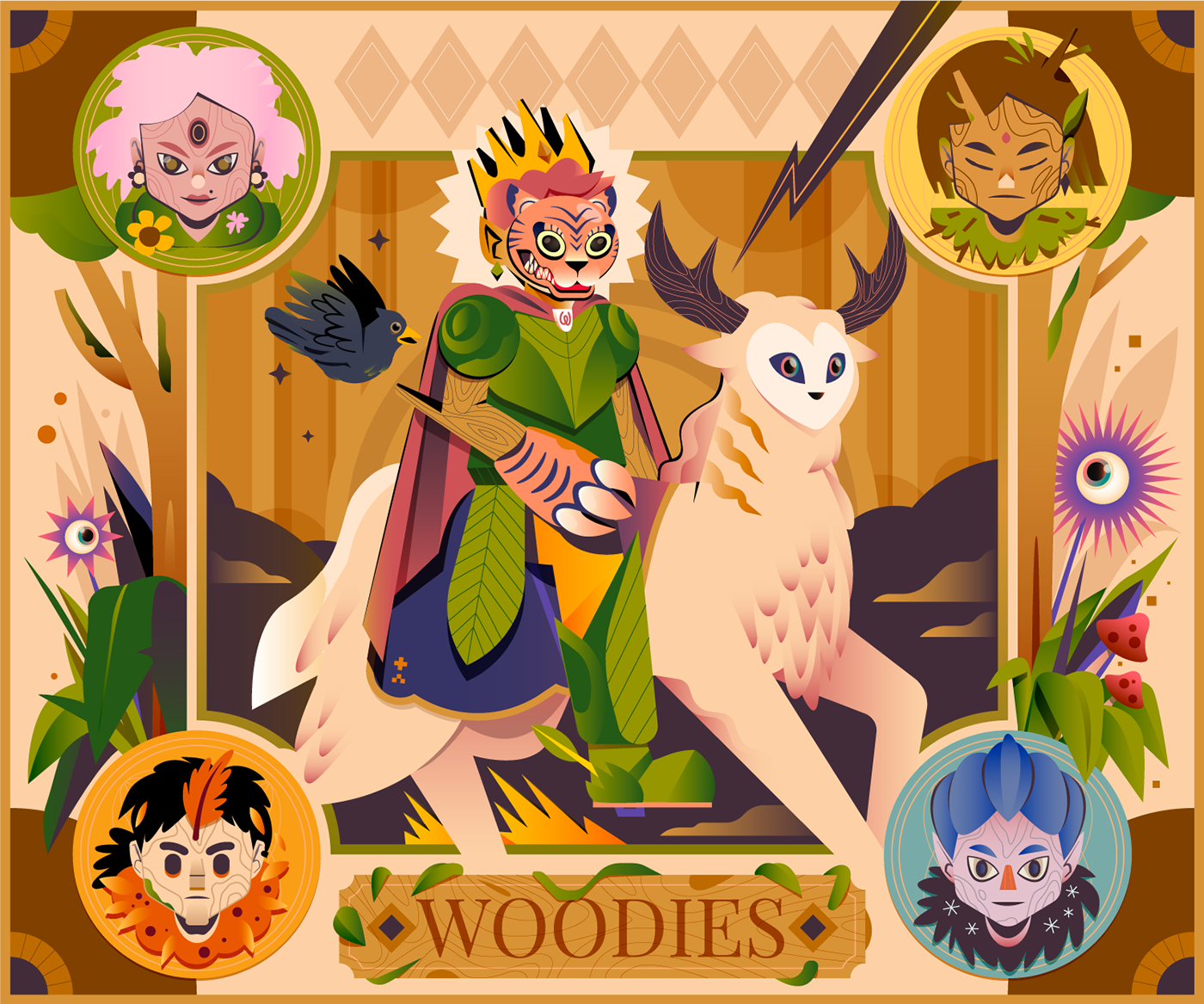 animals Character design  contest eyes forest Illustrator king nft vector wood