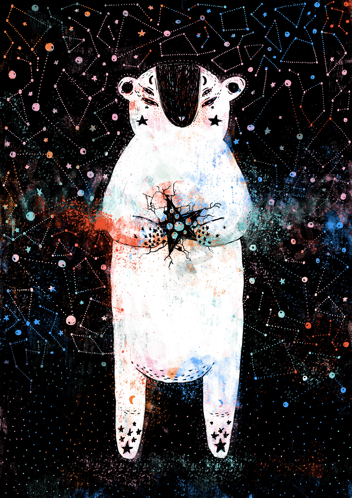 Space  animals FOX bear deer black photoshop ILLUSTRATION 