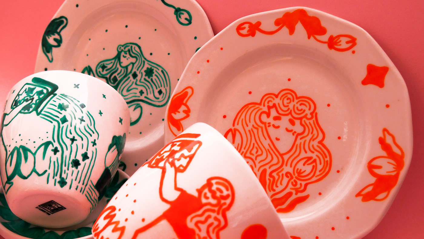 breakfast design Flowers handmade ILLUSTRATION  markconlan product design  ceramic kitchen Mugs