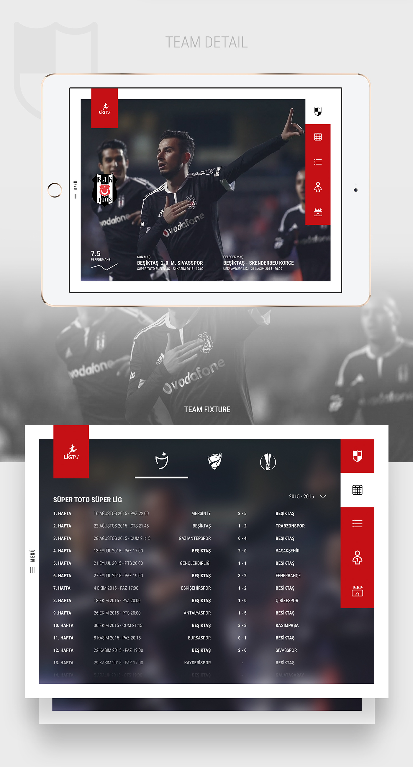 iPad app concept ligtv soccer football design application Creative App ui design UI ux iOS App mobile