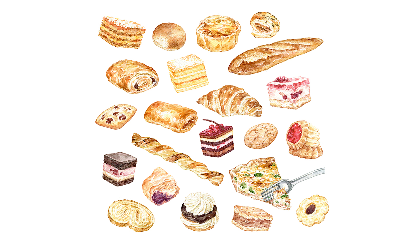 bakery pastry cake bread Patisserie watercolor Food  chef kitchen baking