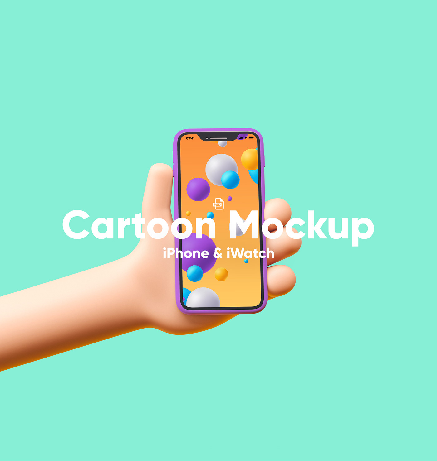 cartoon hands Mockup iphone iwatch free psd mock up 3D Character