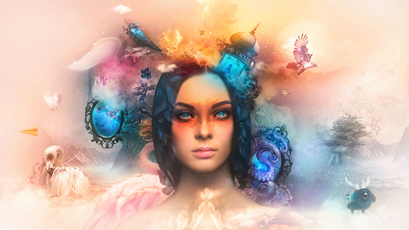 desktopography photoshop wacom wallpaper portrait surreal woman details colors Nature