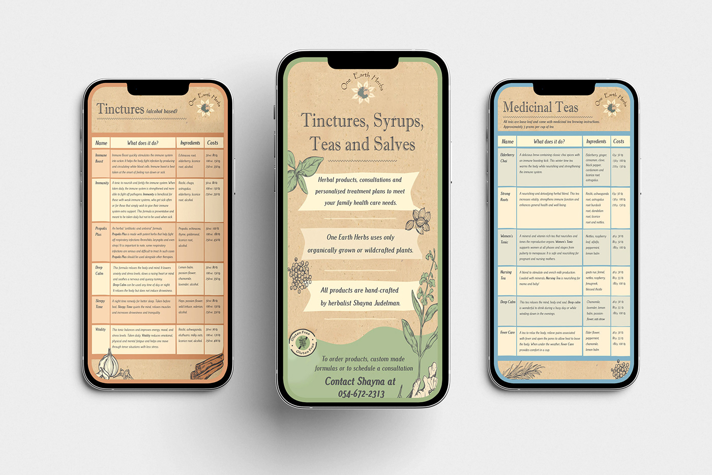 "One Earth Herbs" Product List / Mobile