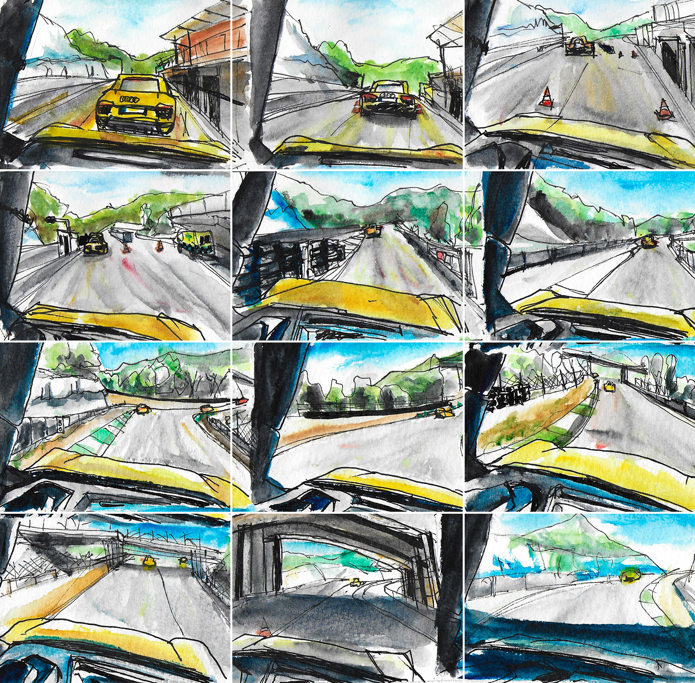 Drawing  stop motion storyboard animation  car Audi Driving audi experience watercolor video