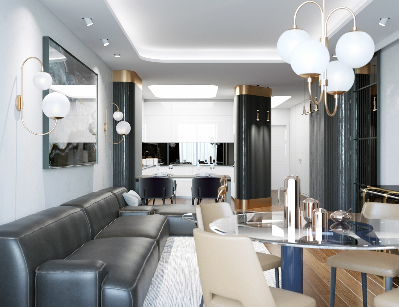 apartment interior design  Retro black gold