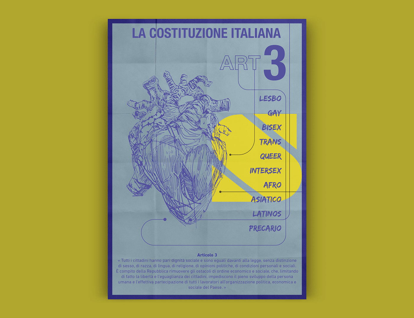 poster costituzione italiana diritti rights 12articoli 12lettere sketch politics Human rights graphic project