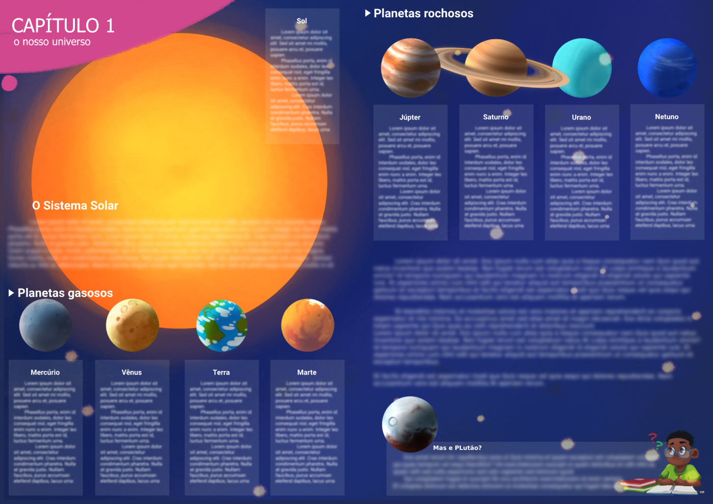 textbook kidlit kidlitart didático Editorial Illustration solar system Planets Adobe Photoshop book ilustração infantil
