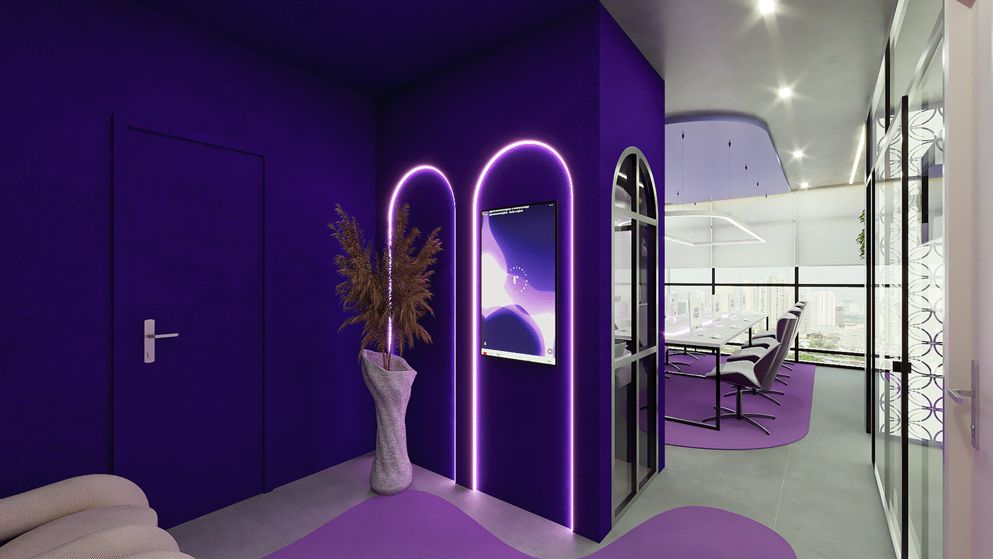 agency ARQUITETURA coworking escritorio interior design  marketing   roxo SketchUP vray