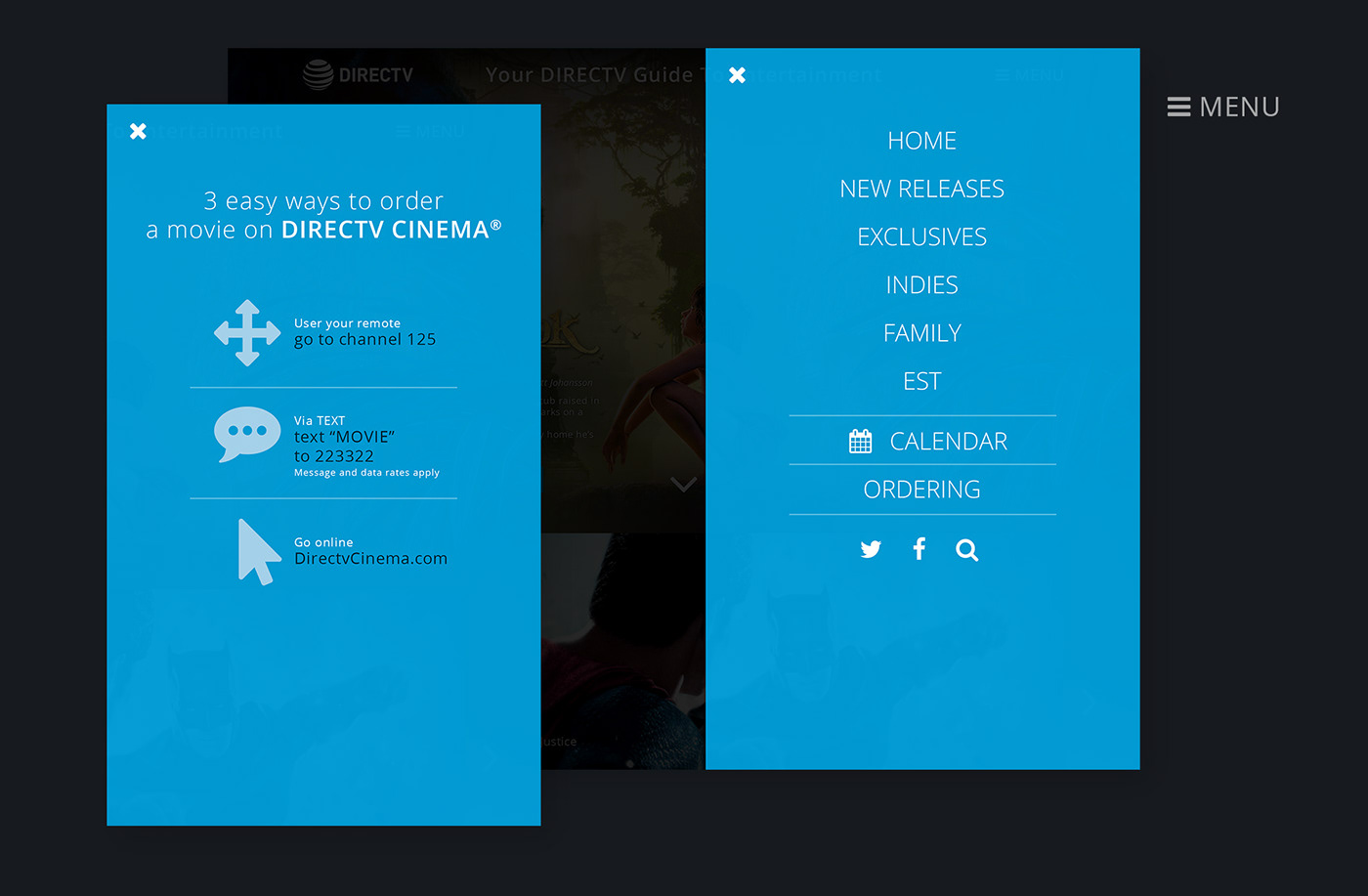 DirecTV Cinema Guide Movies Entertainment Responsive Website monthly wireframe prototype