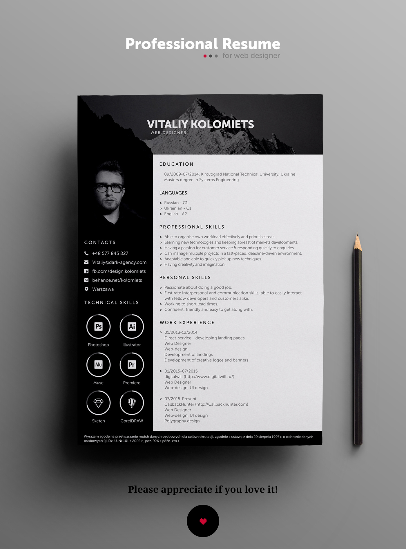 Free Resume Template On Behance