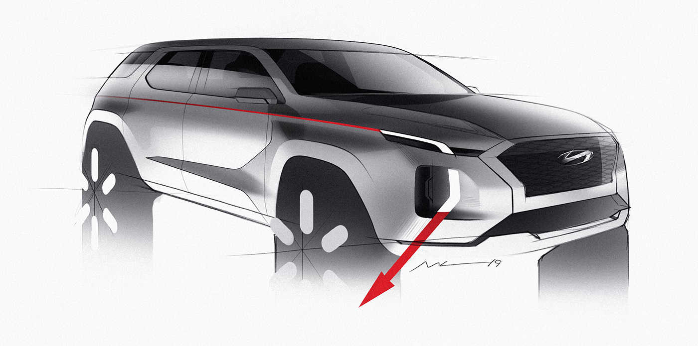 suv Hyundai palisade Telluride sketch rendering Clay Model design ILLUSTRATION  automotive  