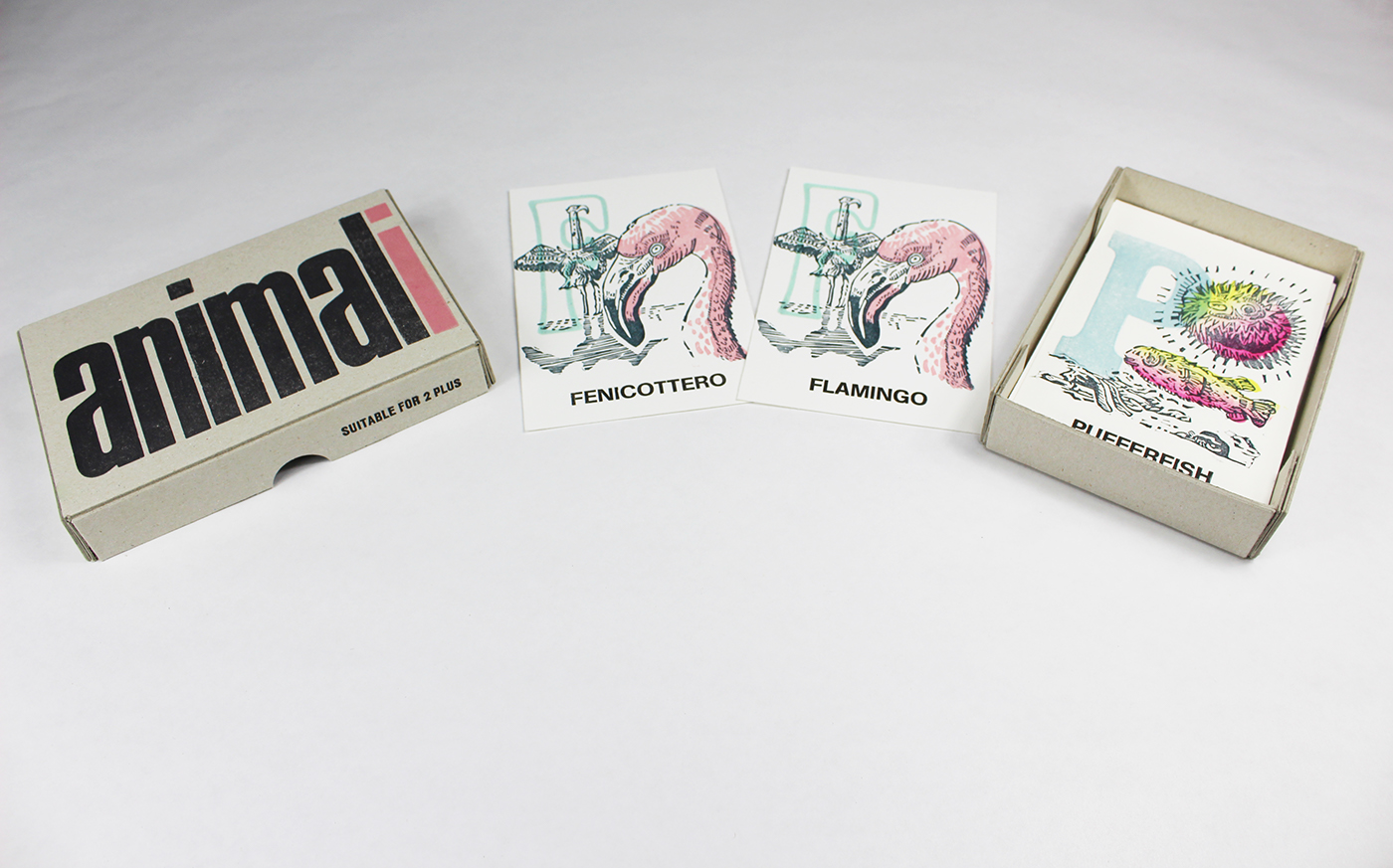 Flash Cards linocut letterpress flamingo animals typography   wood type board game woodcut