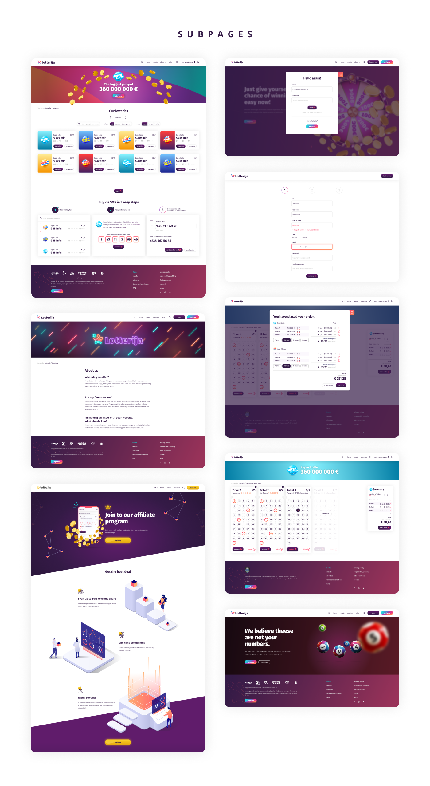 gradients illustrations Lottery UI/UX Webdesign interaction microinteraction Responsive Website