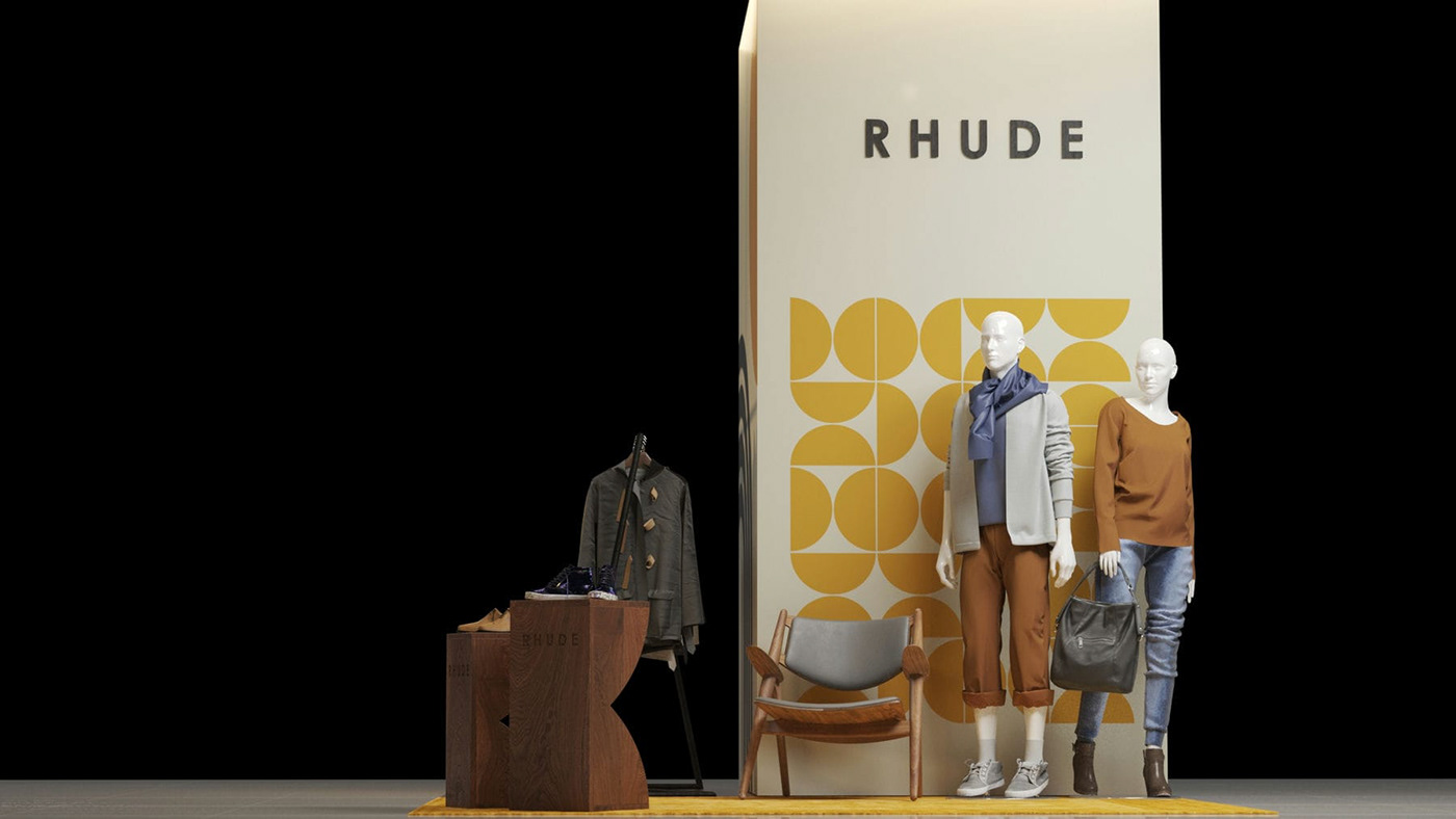3D Visualization 3ds max clothing store corona render  display design pop-up design rhude store design store visualization vray