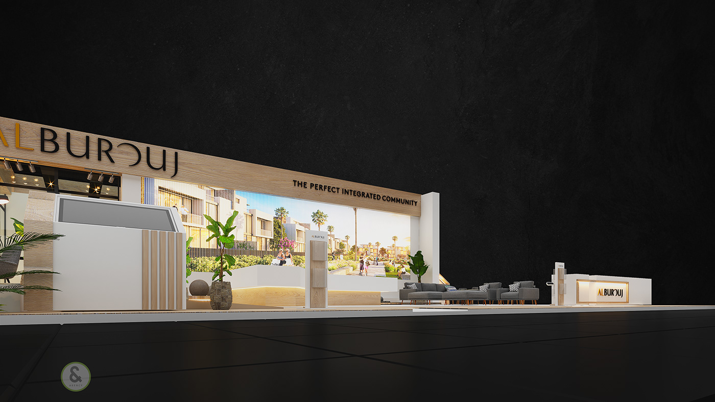 3D Albrouj cityscape dubai Exhibition  imakn Interior Render vray wood