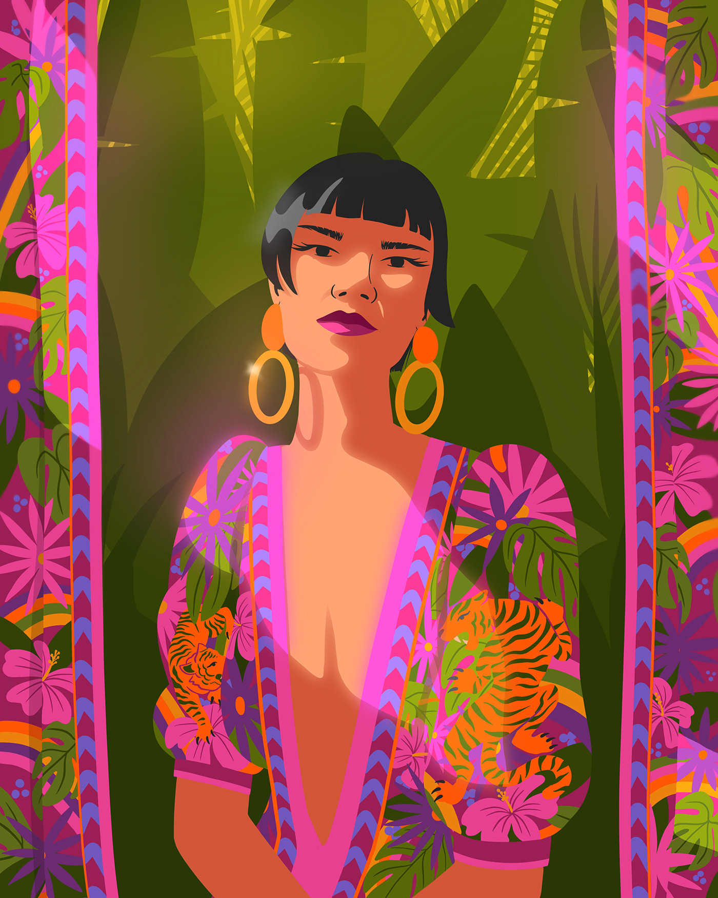 portrait digital portrait female portrait illustration Tropical Pop Art flat illustration editorial Editorial Illustration magazine
