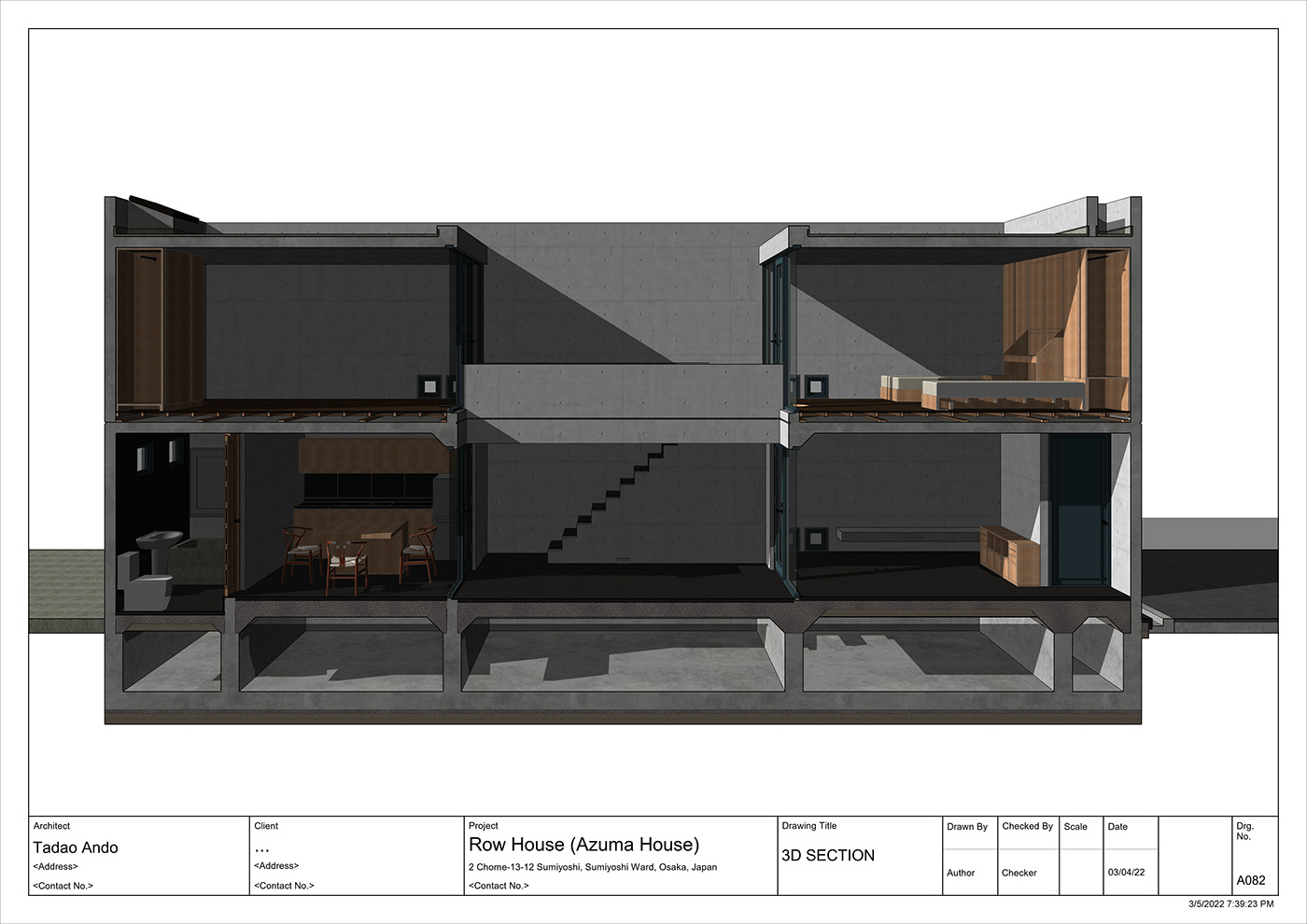 architecture Azuma House BIM house japan Master model revit row house Tadao Ando