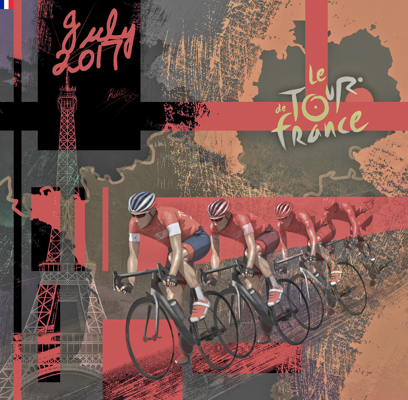 graphic design  Digital Art  Tour de France Cycling ILLUSTRATION  sports poster art wacom banner