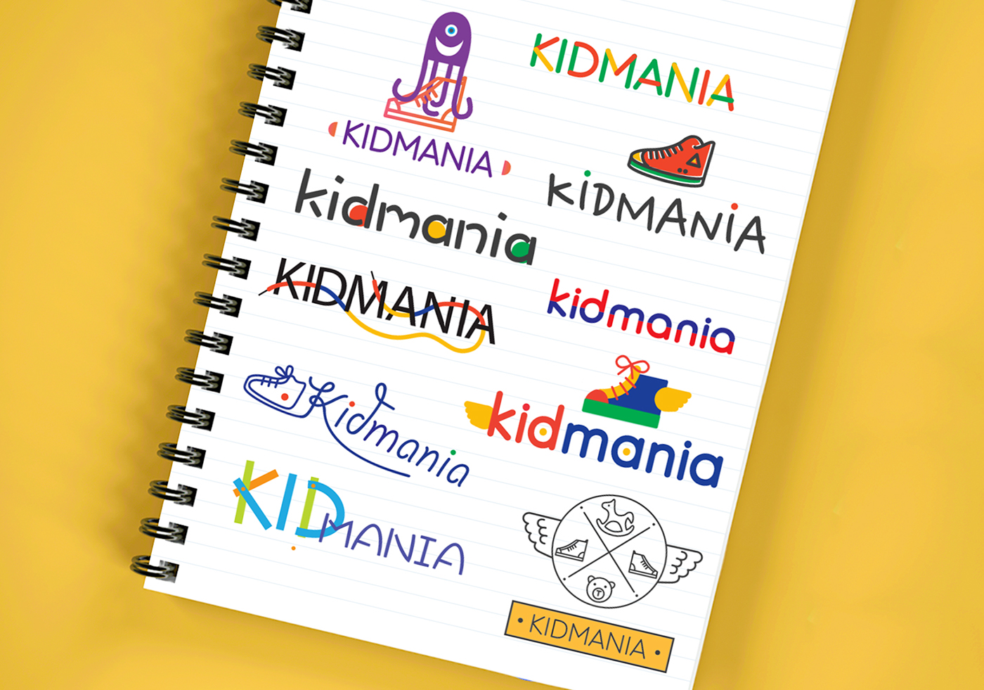 brand logo kods shoes shop identity colorful kidmania branding 