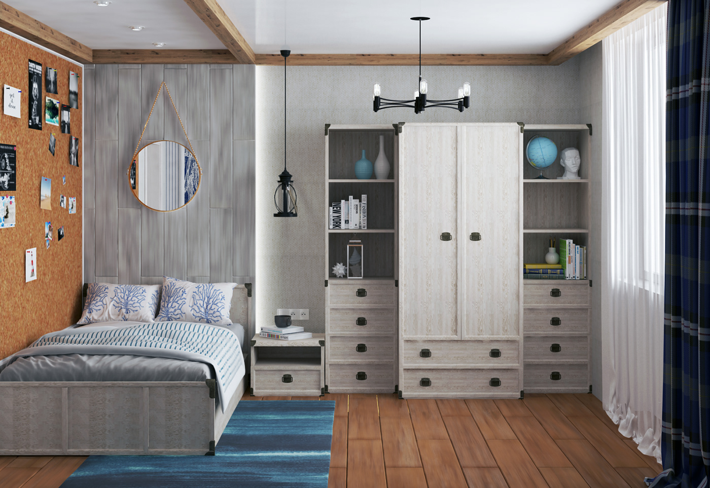 interior design  teenage bedroom Render дизайн интерьера дизайн комнаты подростка комната подростка Морской стиль средиземноморский стиль