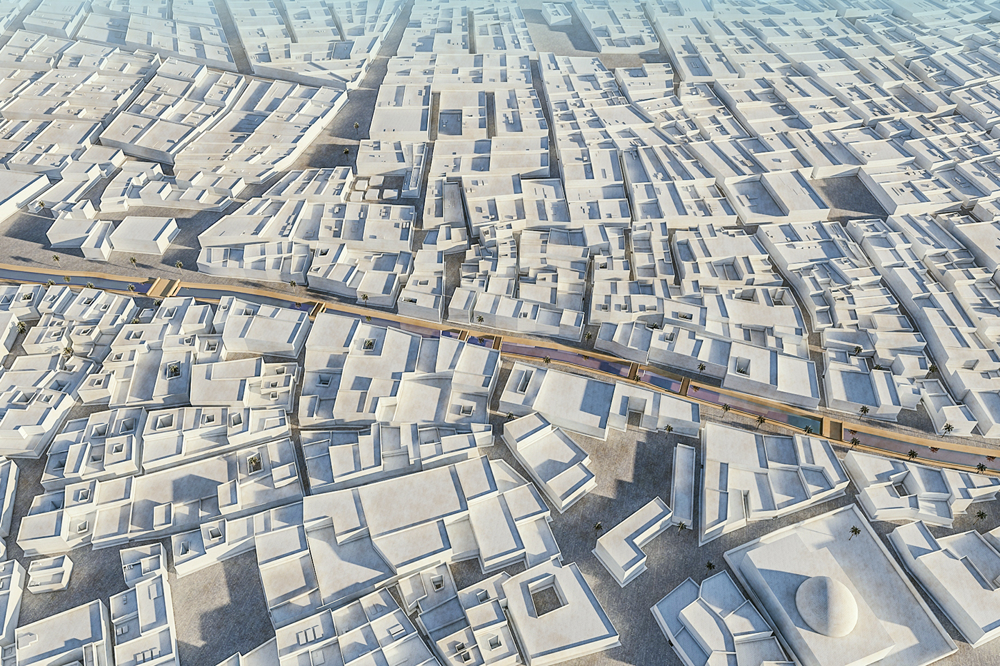 Urban city basra district canal heritage 3D visualisation organice brick