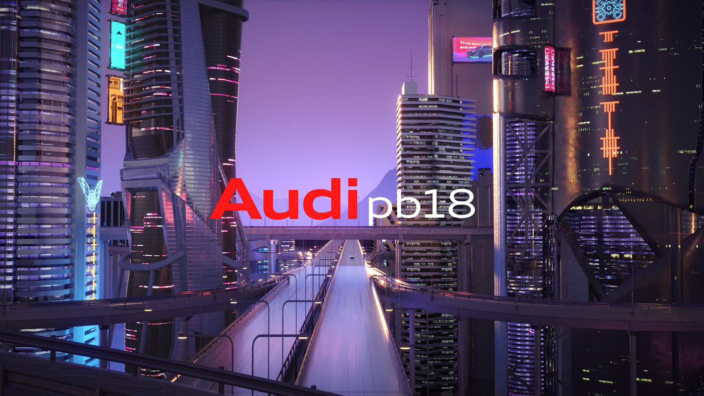 Audi e-tron pb18 Cyberpunk neon sci-fi city acid car render octane