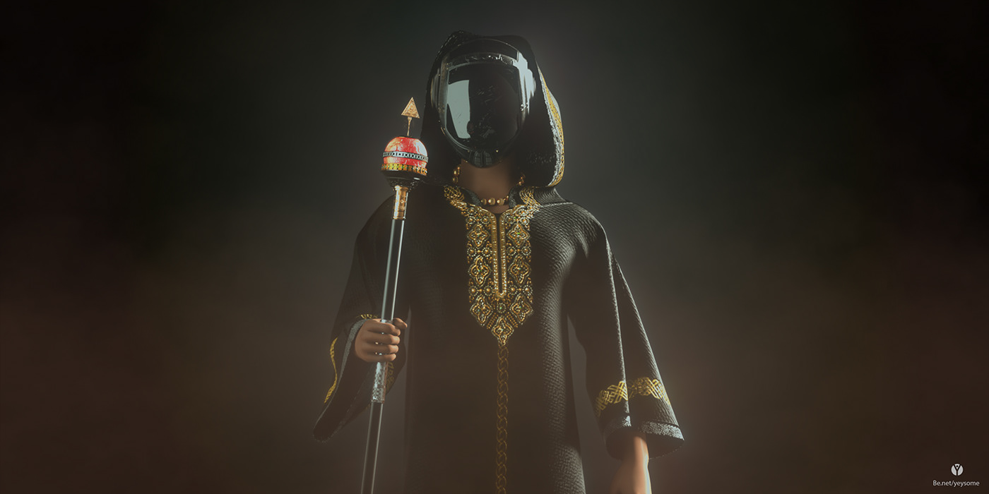 digital3d Character king warrior scepter Helmet sci-fi amazigh Morocco
