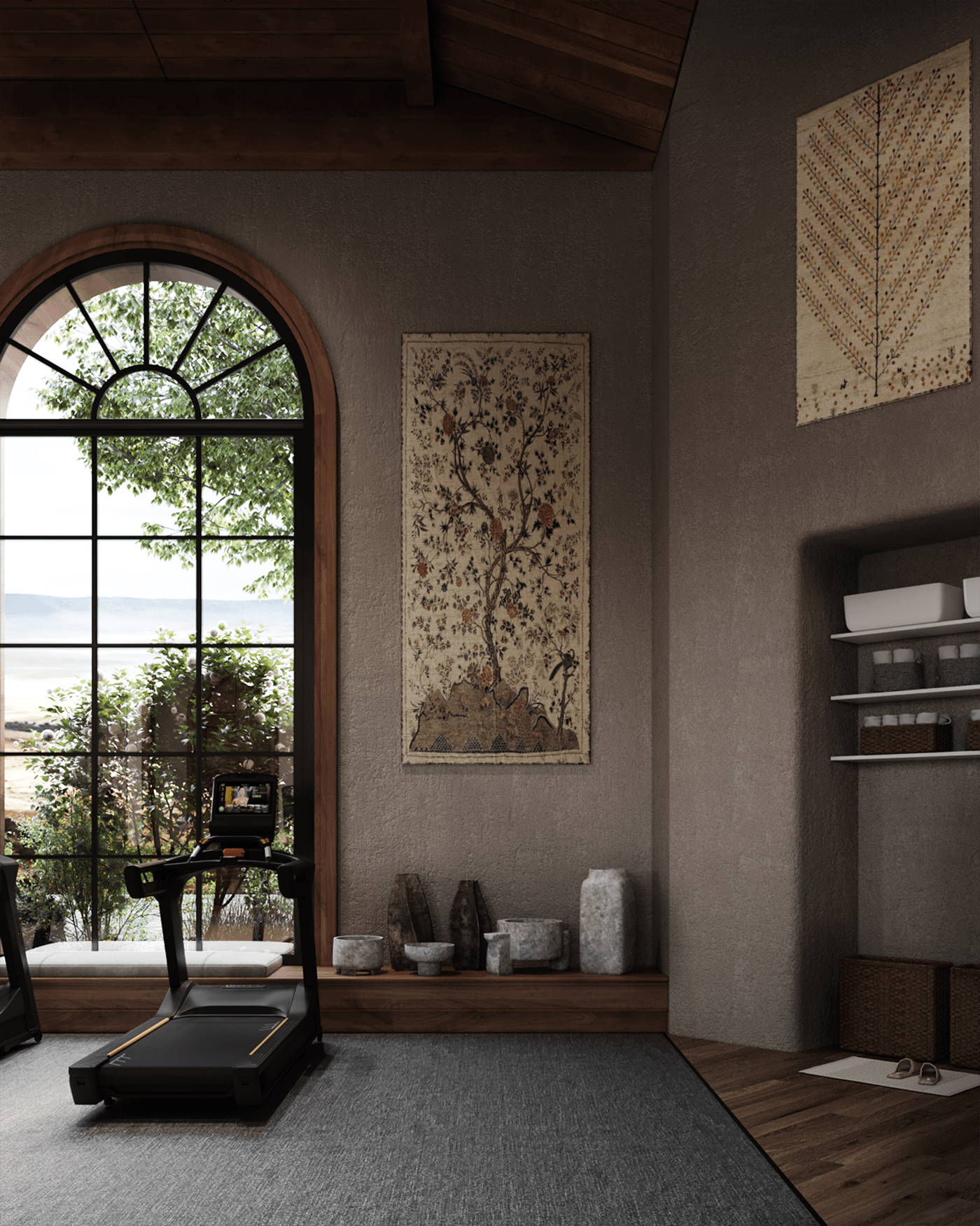 cozy farm house gym Interior interior design  mediterranean Mediterranean style modern Render visualization