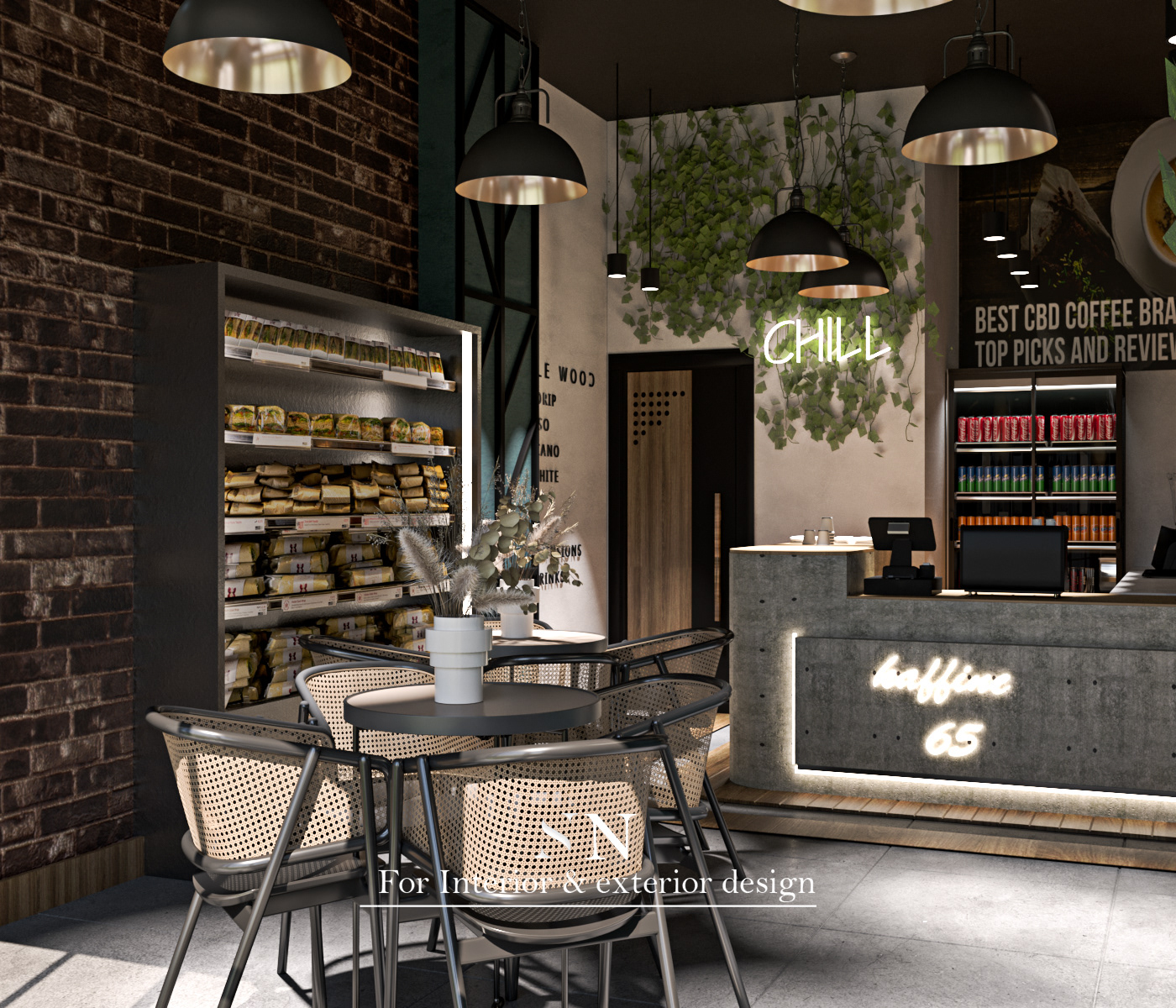 3D cafe corona design exterior indoor Interior Outdoor restaurant visualization