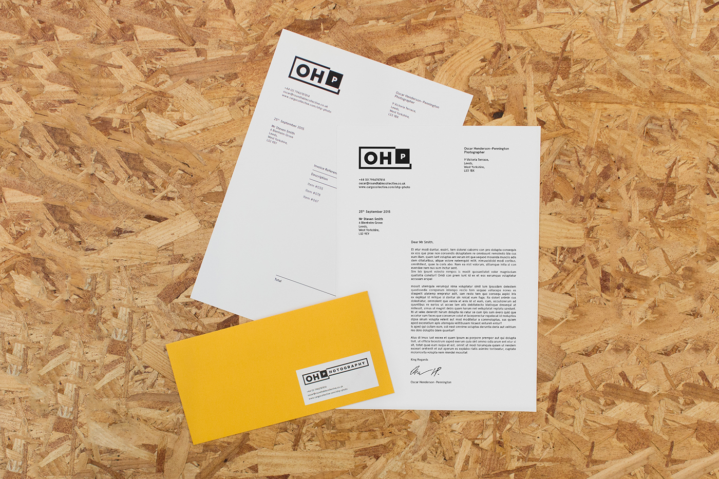 photographer yellow GF Smith identity LCA leeds minimal geometric brand Promotional Pack Business Cards letterhead poster tube invoice Website