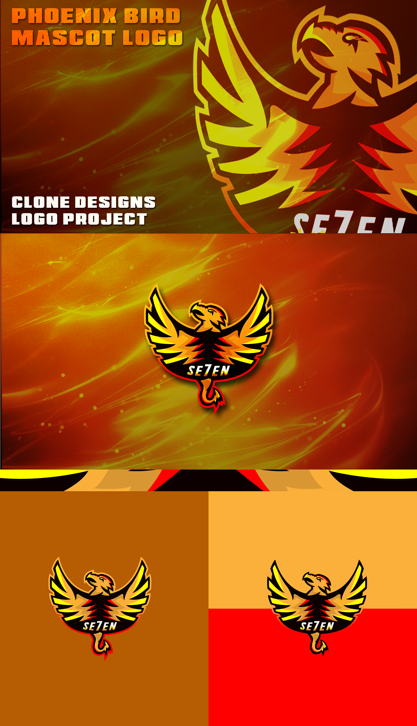 Phoenix bird Mascot esports Gaming logo ILLUSTRATION  orange red fire
