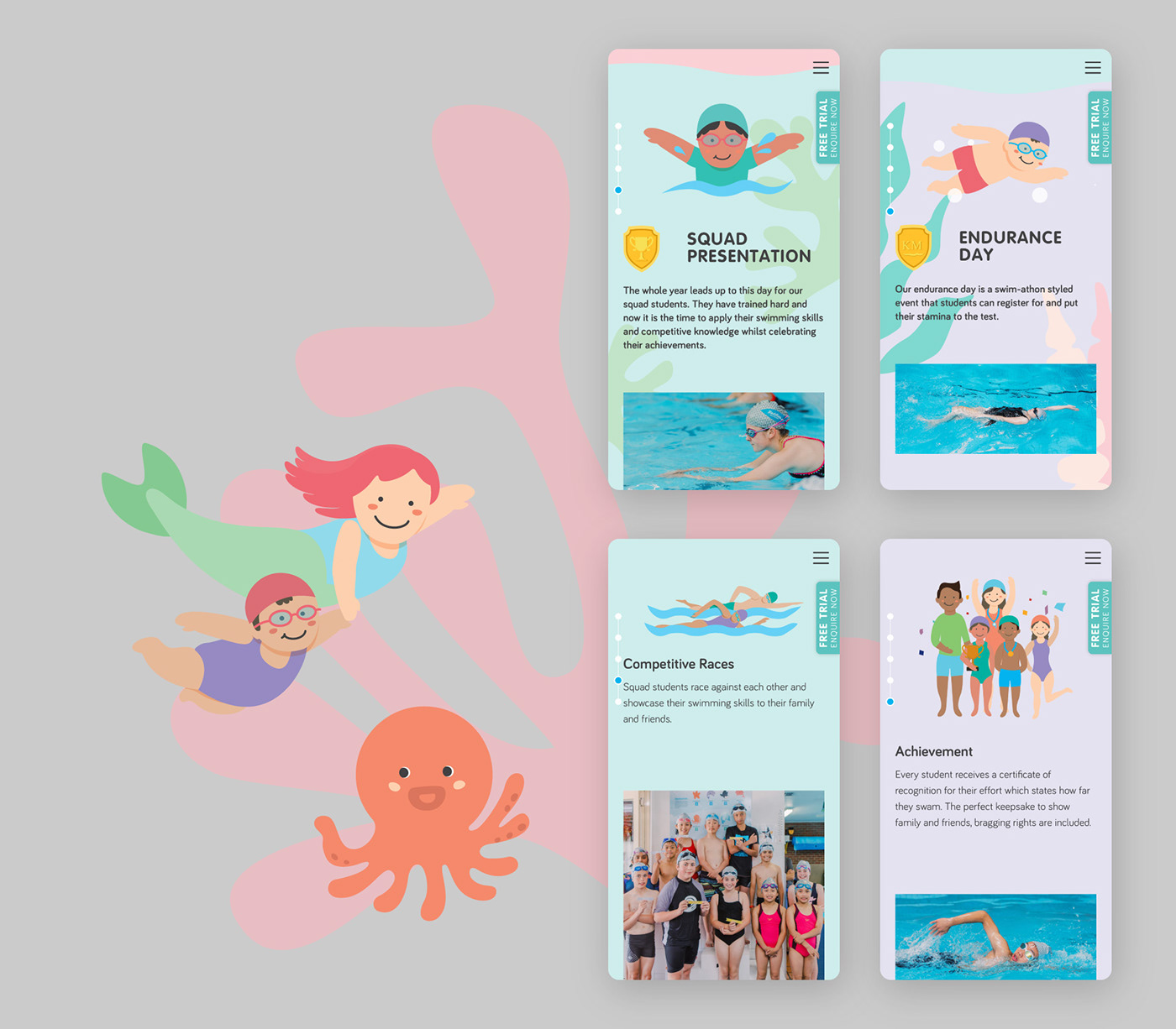 brand identity Colourful  ILLUSTRATION  kids school swim school swimming Vector Illustration water Website Design