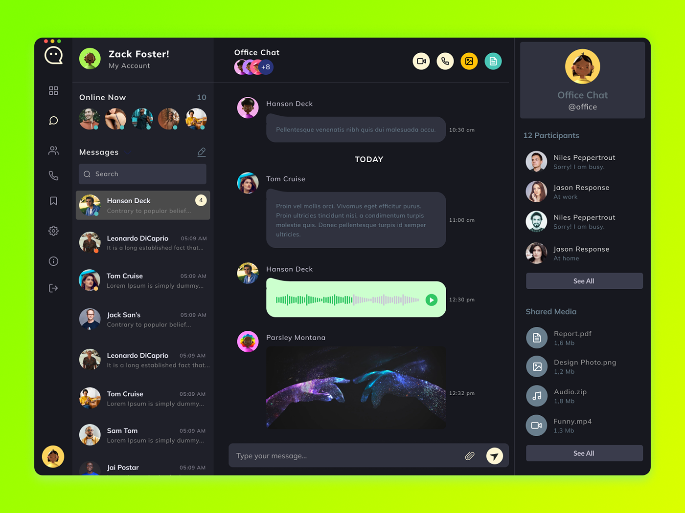 Chat Chat Dashboard chat design dark theme Figma group chat messaging messanger skype uiux Video Call