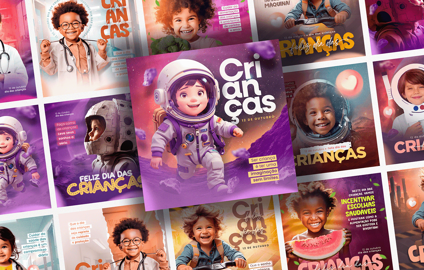 Dia das Crianças social media kids Crianças October 12th Children’s Day Social media post Advertising  graphic design  design