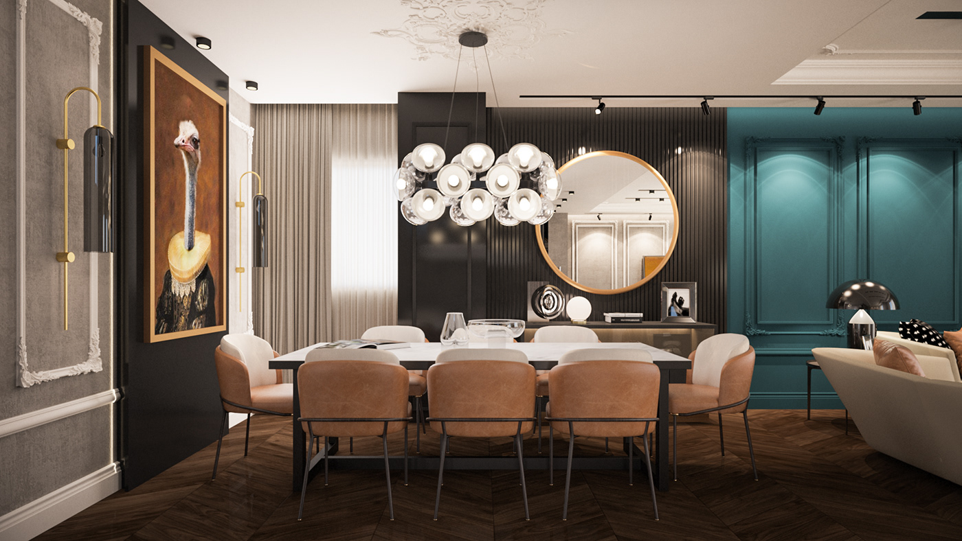 neoclassic Interior design living room dining elegant luxury modern Classic