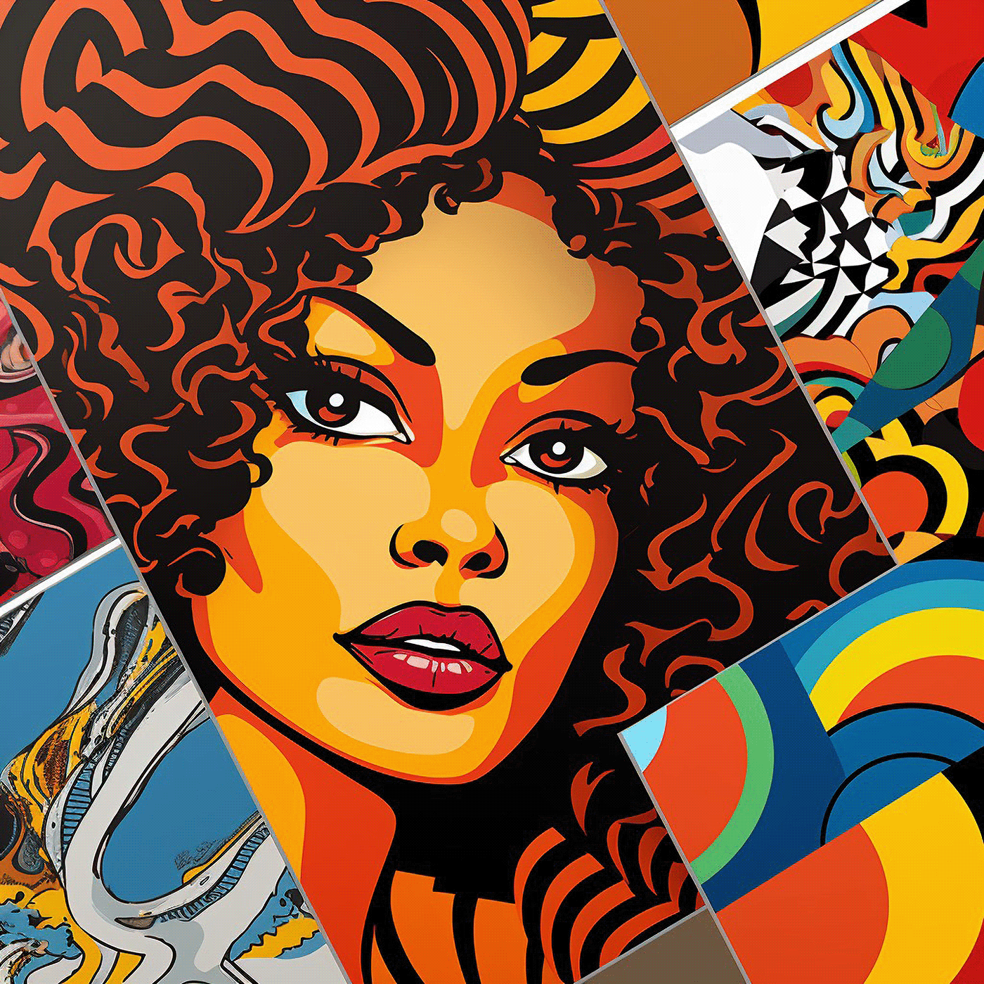 Pop Art Character design  african american beauty hair photo grid comic modern Drawing  viberant