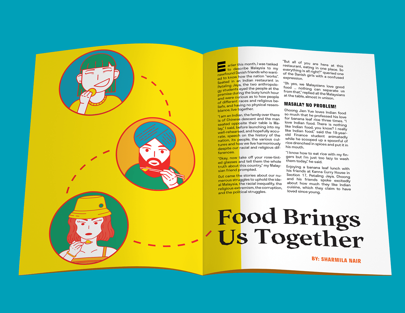 malaysia Vector Illustration colorful unity page layout editorial design  graphic design  typography   Food Magazine malaysian