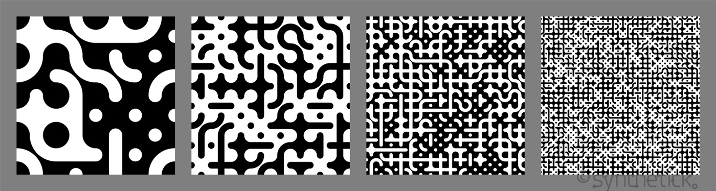 Seamless pattern of Truchet tiling. Repeating geometric shapes. Creative coding computational design