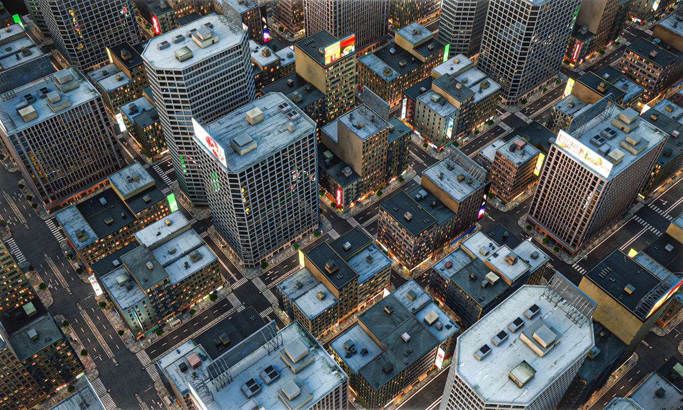 realistic city Render vray game design buildings environment Street Urban
