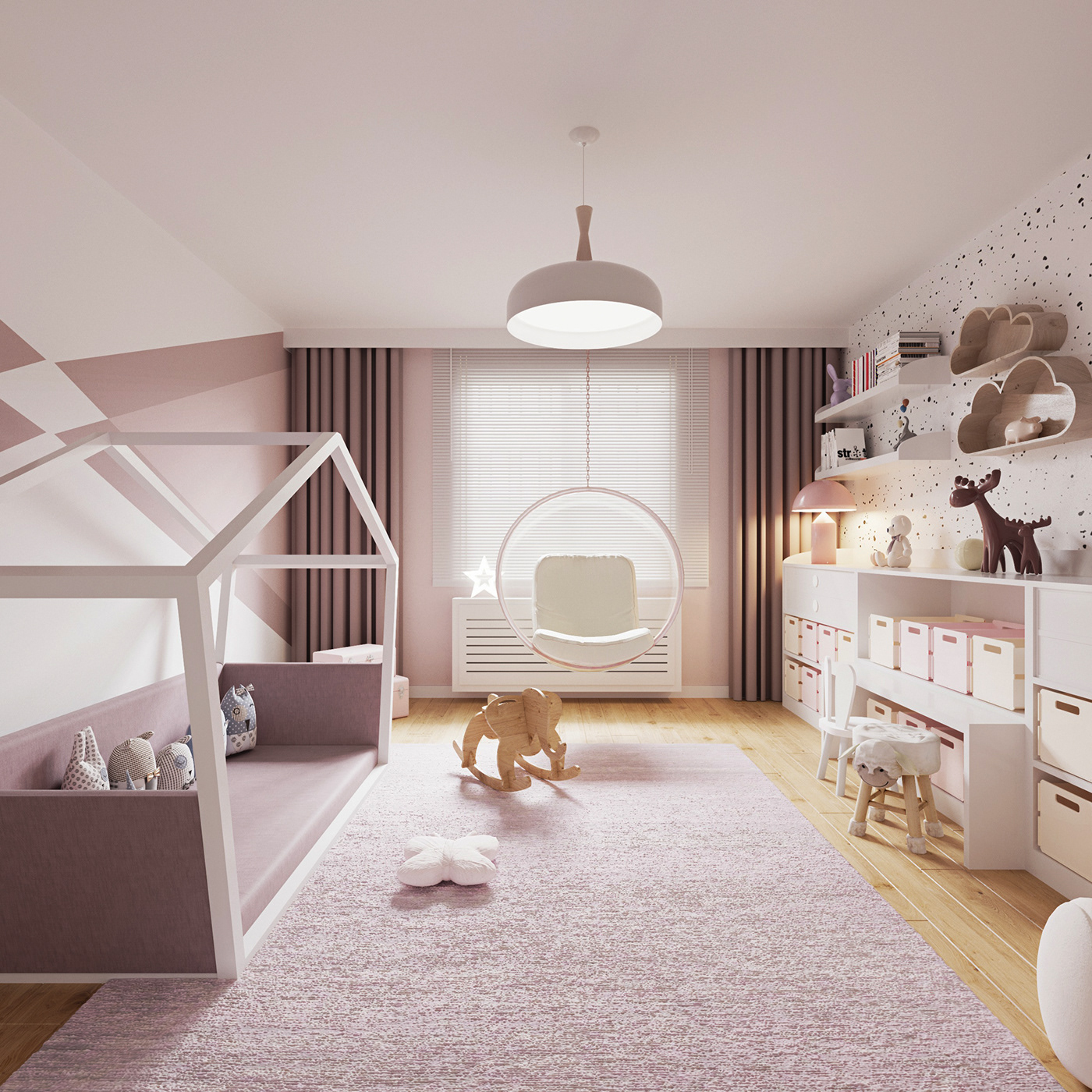 pink baby babyroom kids room design Interior scene free luxury