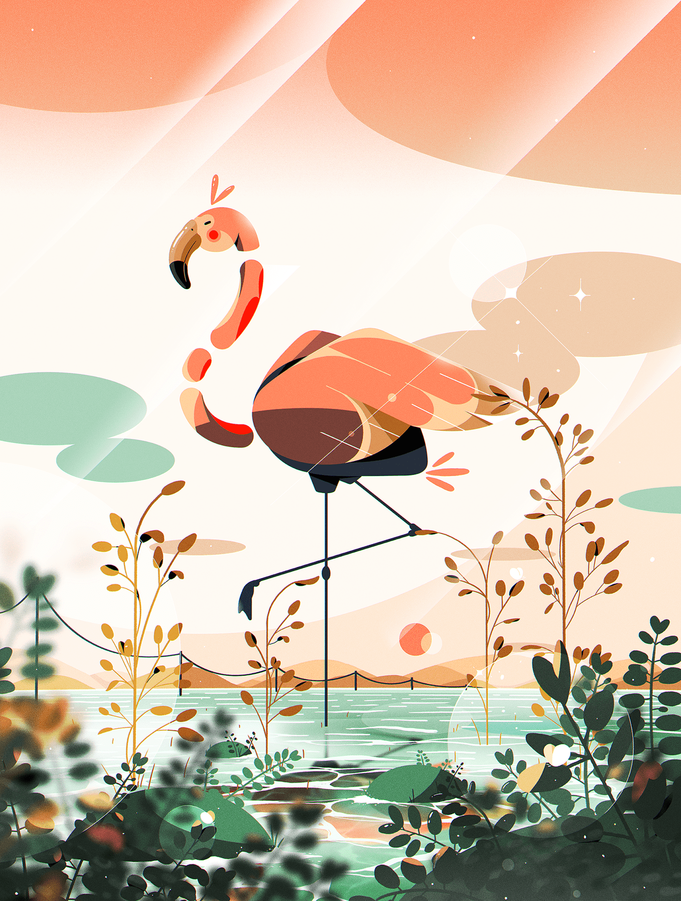 flamingo Character Nature leafs concept animals birds