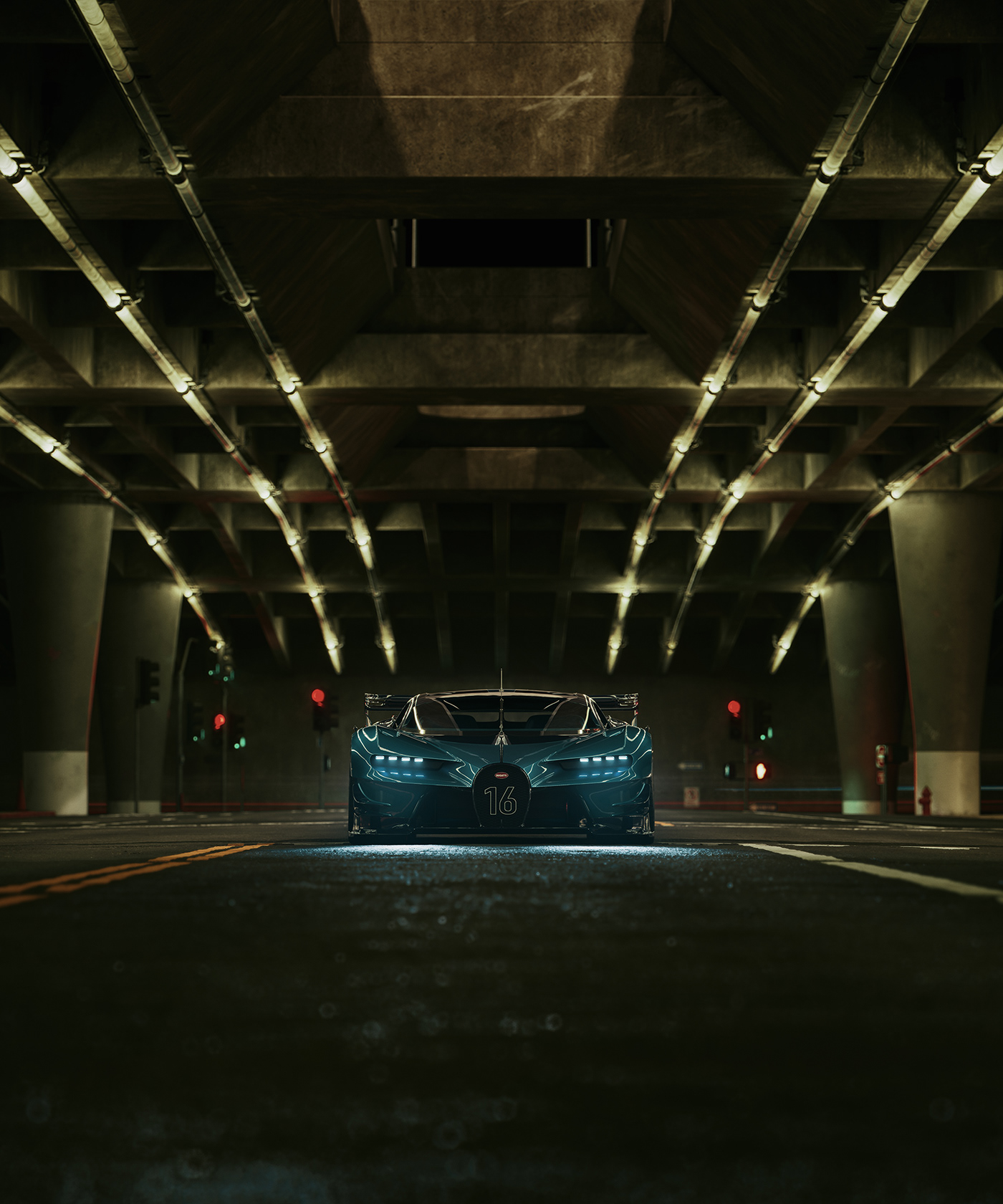 3D automotive   bugatti car CGI dtla la rendering tunnel vray