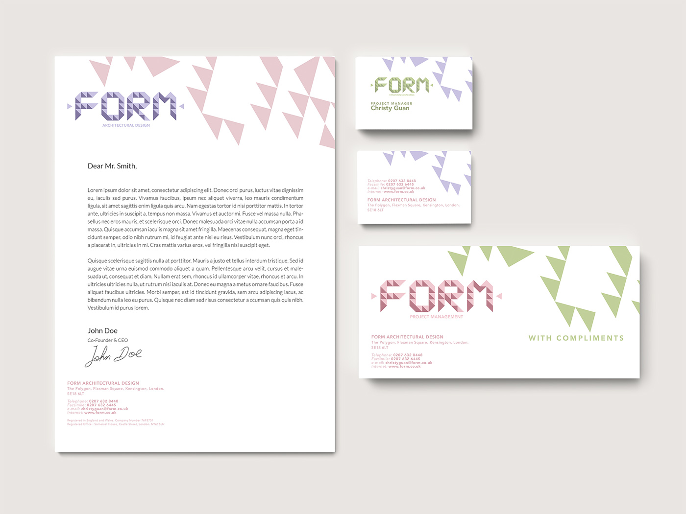 Corporate Identity architecture firm geometric shapes pastel letterhead business card complimentary slip vintage identity stationary