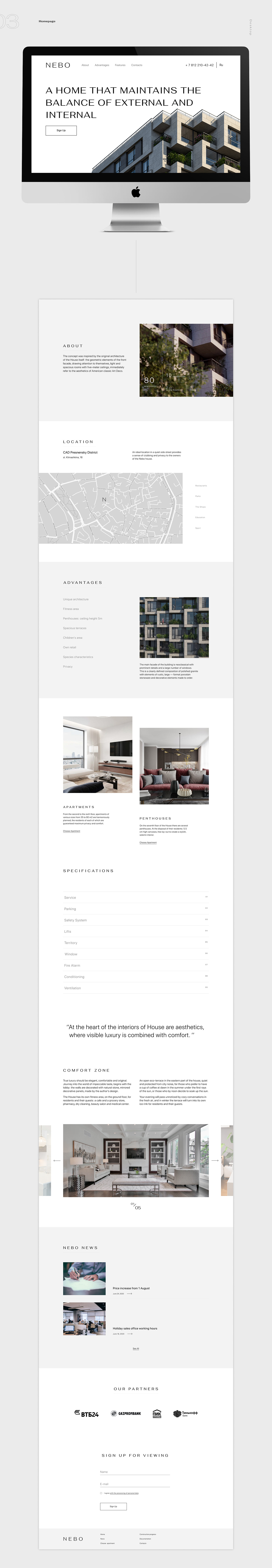 apartments design minimal penthouses real estate UI ux Webdesign Website