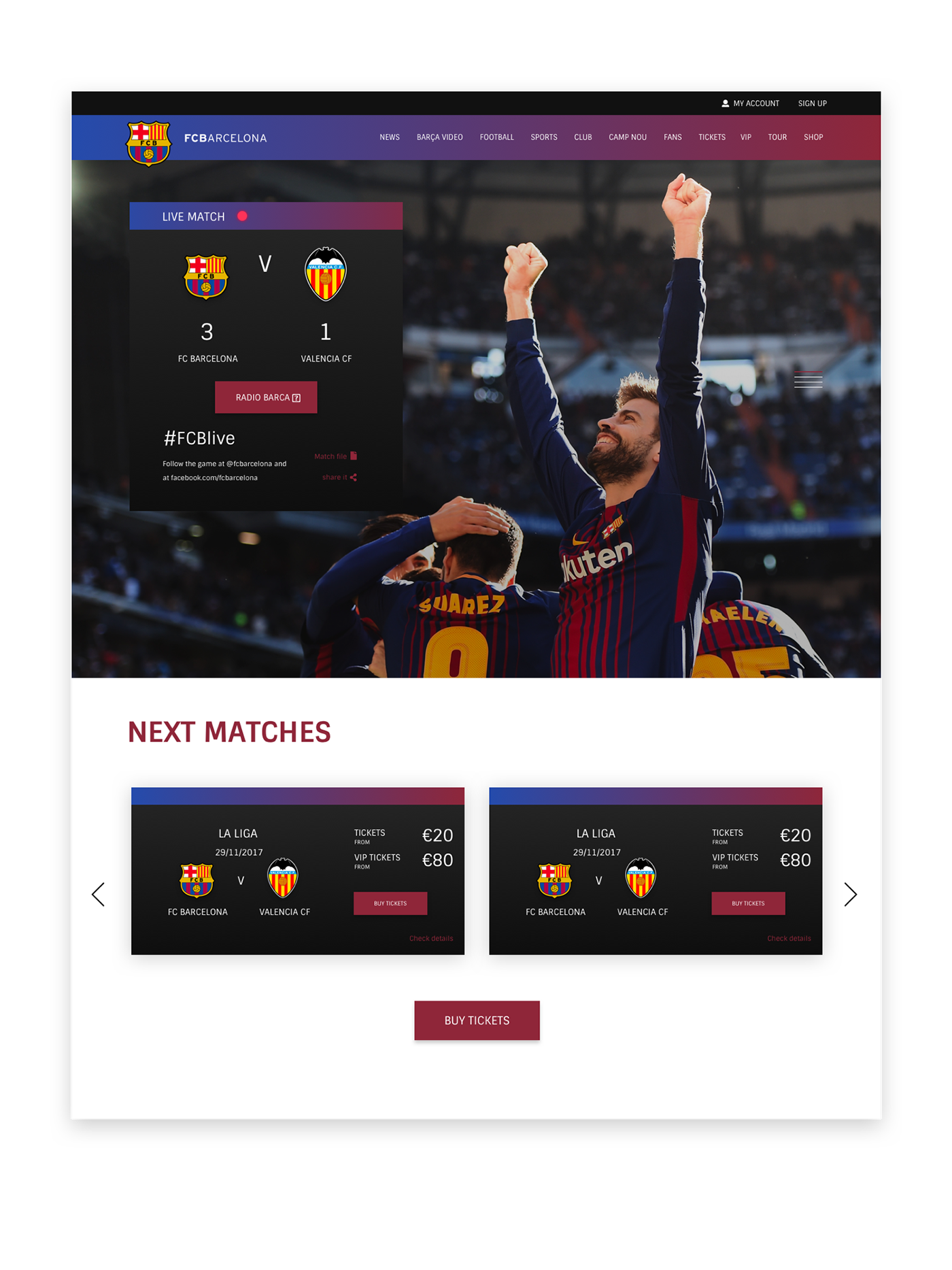 FC Barcelona barcelona spain spanish UI/UX Webdesign homepage redesign sport football