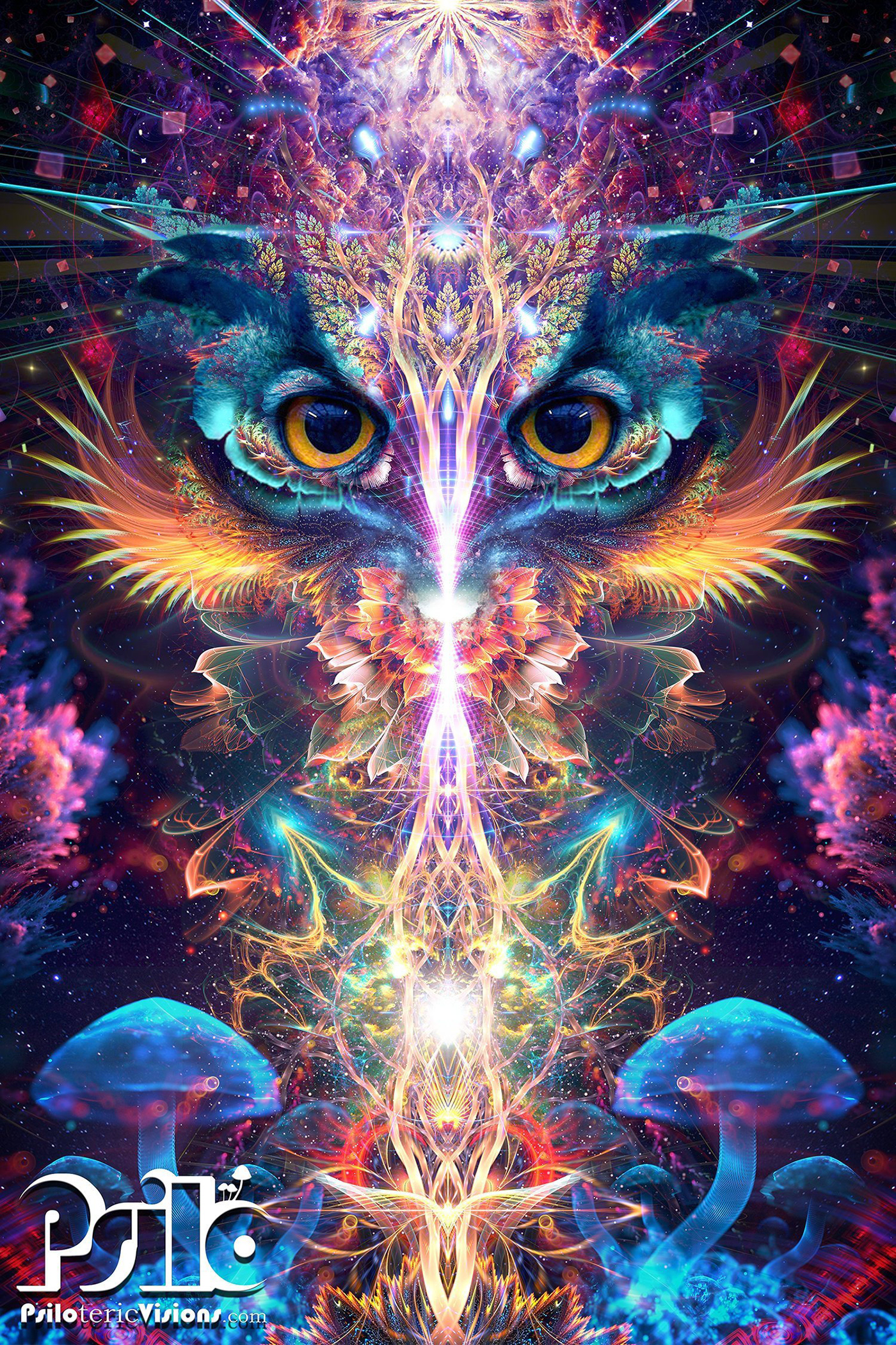 visionary art DMT ayahuasca fractal art owl Mushrooms